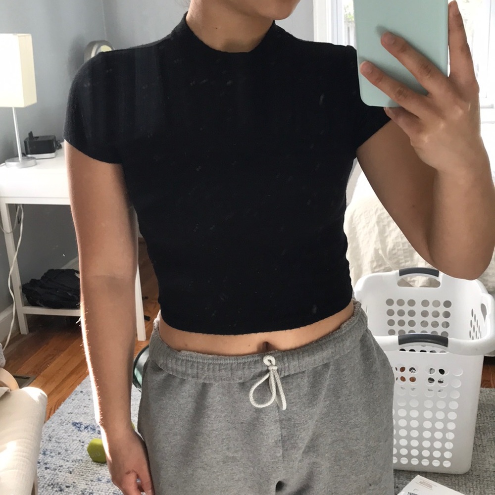 Mock Neck Crop T-Shirt